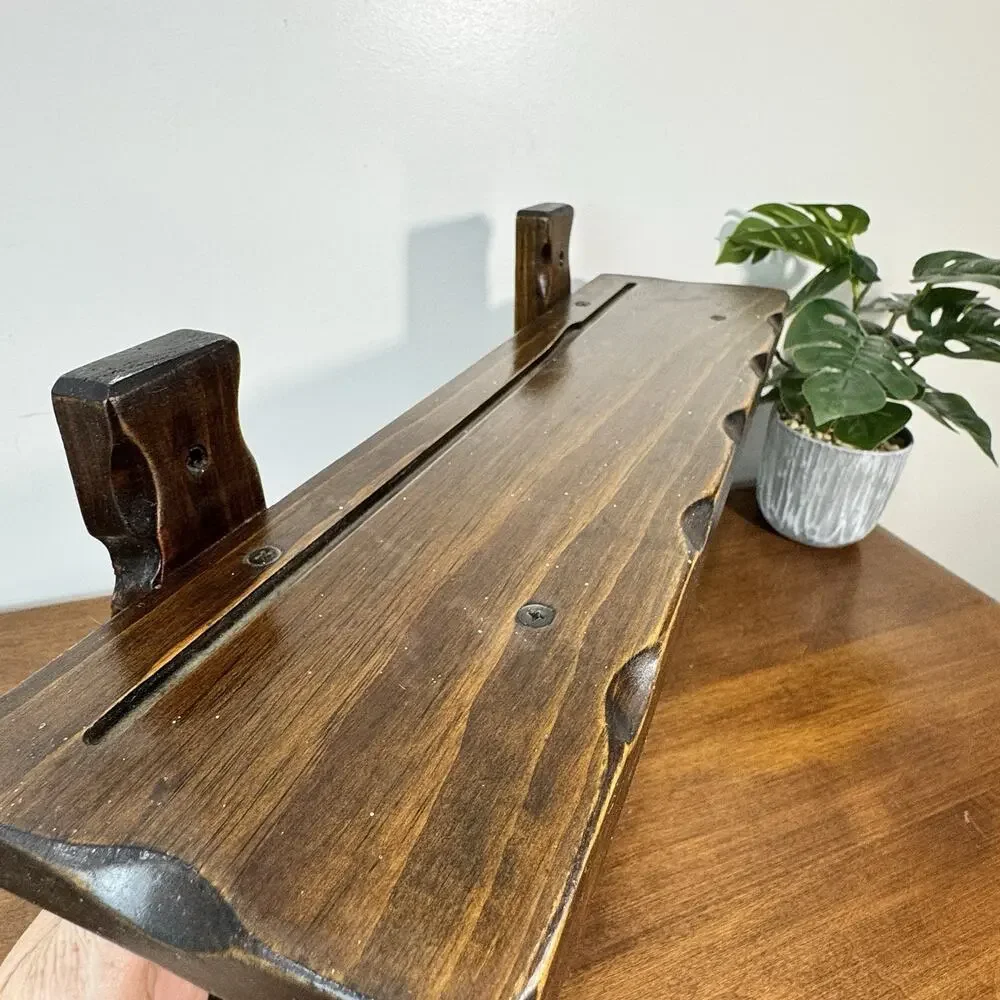 Vintage Wood Wall Shelf Plate Groove Display 18